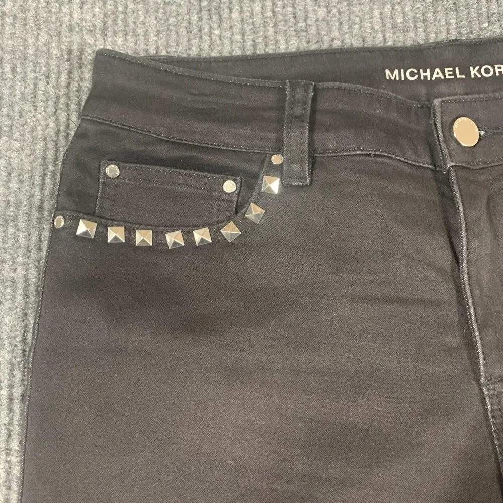 Michael Kors Jeans Womens 8 Black Skinny Studded Stretch Mid Rise Grunge 32x28